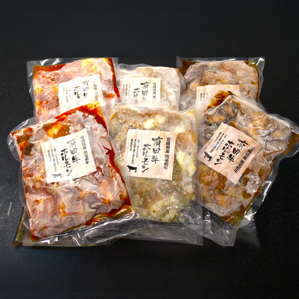 宮崎県産　有田牛　どて焼きホルモン食べ比べ　1200g（みそ味、塩味、ピリ辛）　eギフト