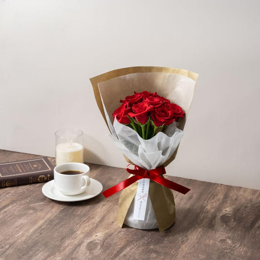ホシファーム 届いた姿でそのまま飾れるスタンディング薔薇ブーケ ルージュ8本　eギフト