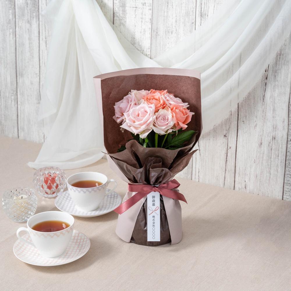 ホシファーム 届いた姿でそのまま飾れるスタンディング薔薇ブーケ スイート8本　eギフト
