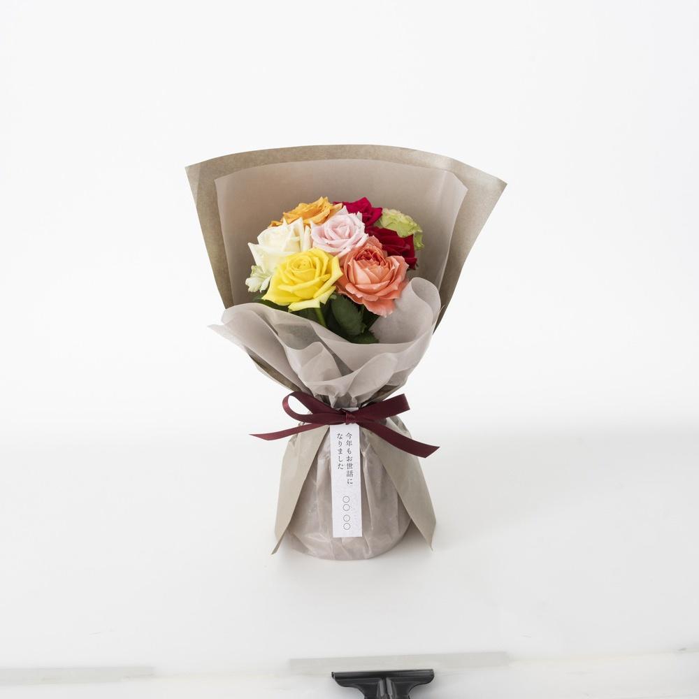 ホシファーム 届いた姿でそのまま飾れるスタンディング薔薇ブーケ カラフル8本　eギフト