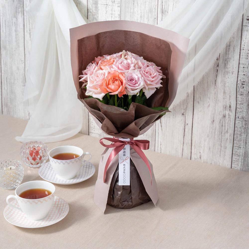 ホシファーム 届いた姿でそのまま飾れるスタンディング薔薇ブーケ スイート12本　eギフト
