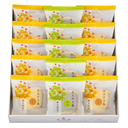 「文明堂」カステラ巻15個入(ハニー 10個・抹茶 5個) ギフトカード