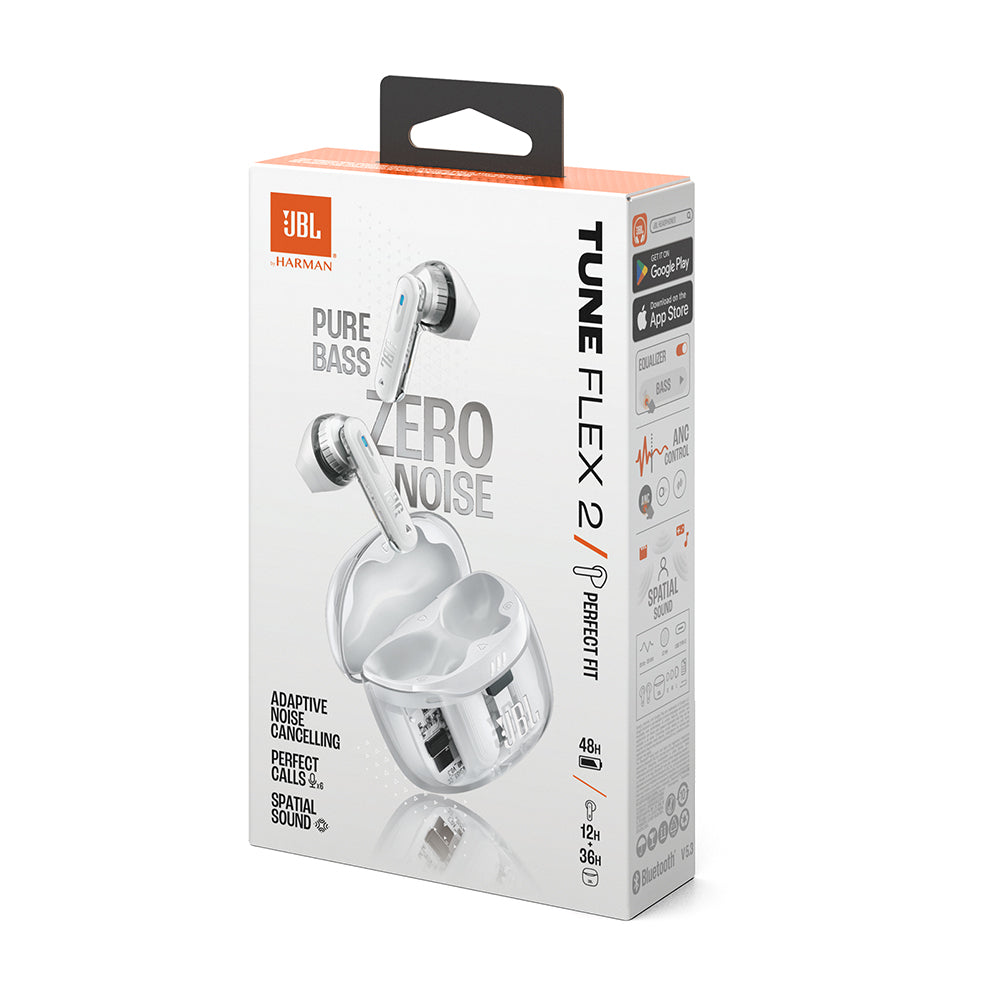 JBL　2ウェイハイブリッドノイズキャンセリング完全ワイヤレスイヤホン　Tune Flex 2 Ghost Edition　ホワイト　eギフト