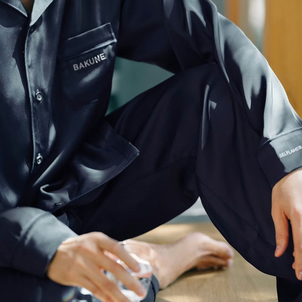 リカバリーウェア BAKUNE パジャマサテン上下(Unisex) ネイビーM　eギフト