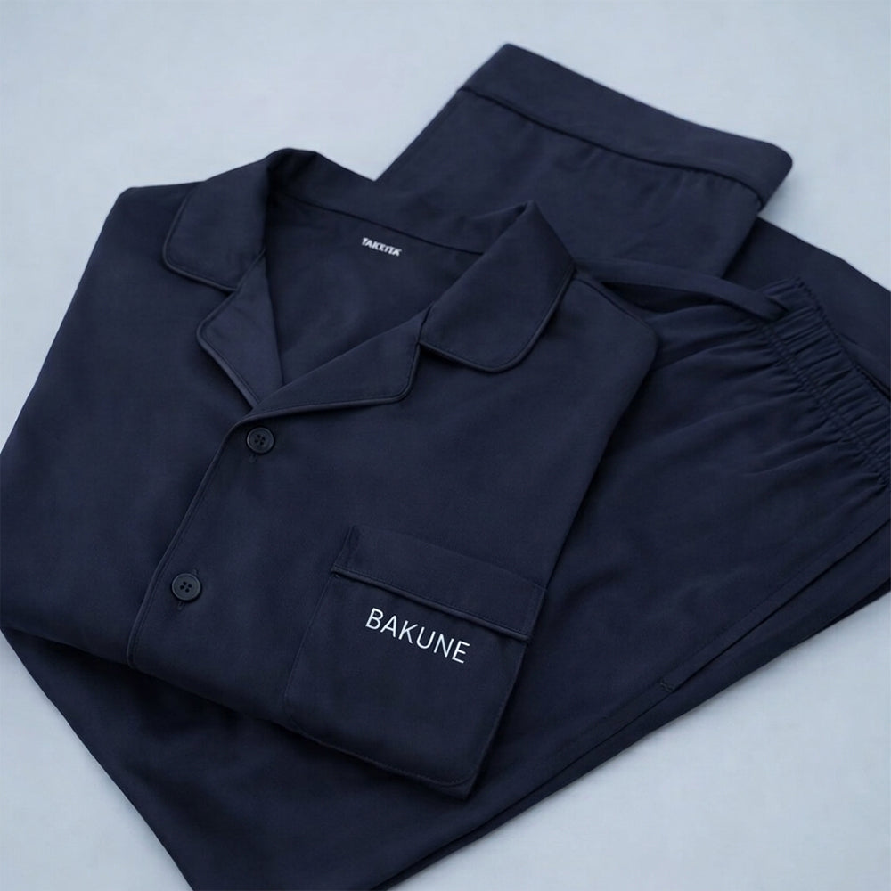 リカバリーウェア BAKUNE パジャマサテン上下(Unisex) ネイビーM　eギフト