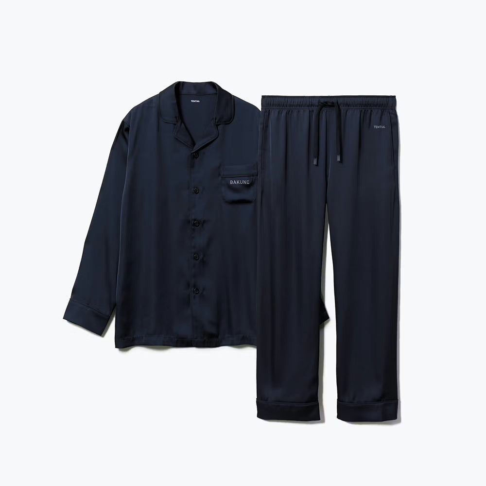 リカバリーウェア BAKUNE パジャマサテン上下(Unisex) ネイビーL e