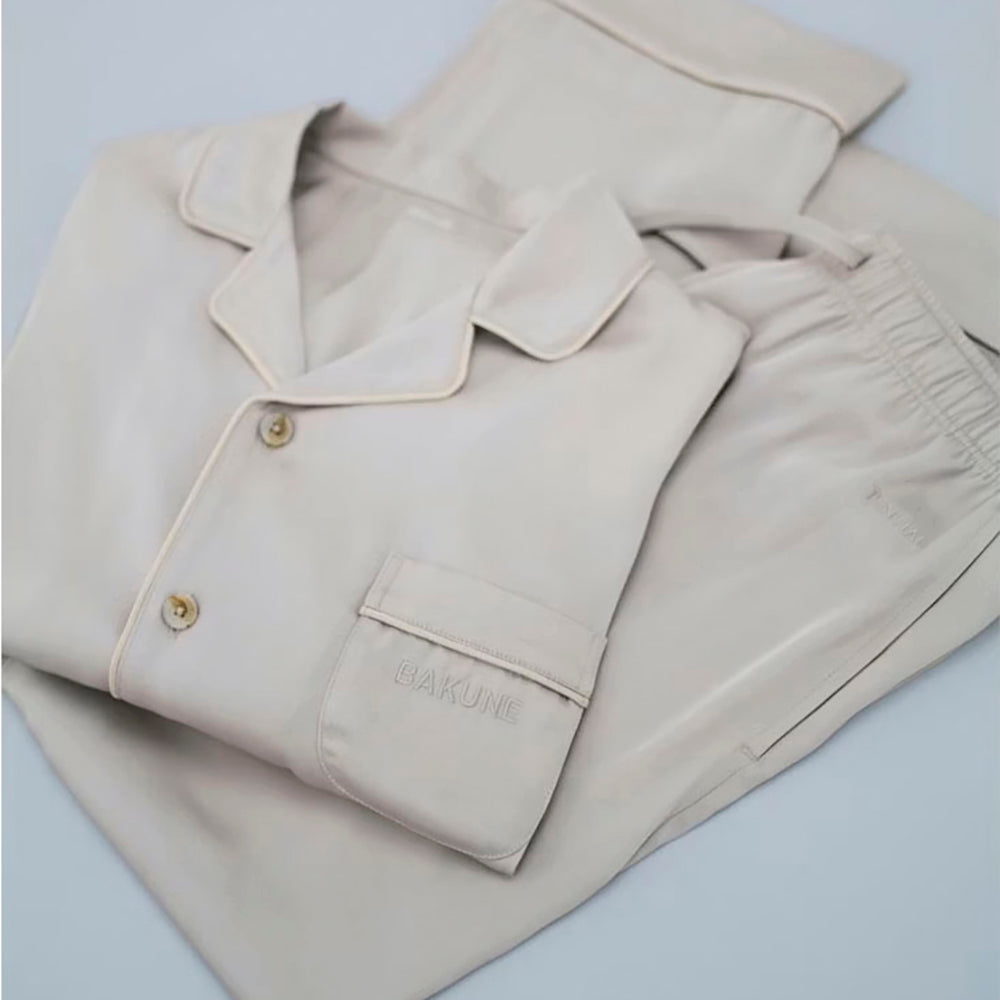 リカバリーウェア BAKUNE パジャマサテン上下(Unisex) グレージュS e