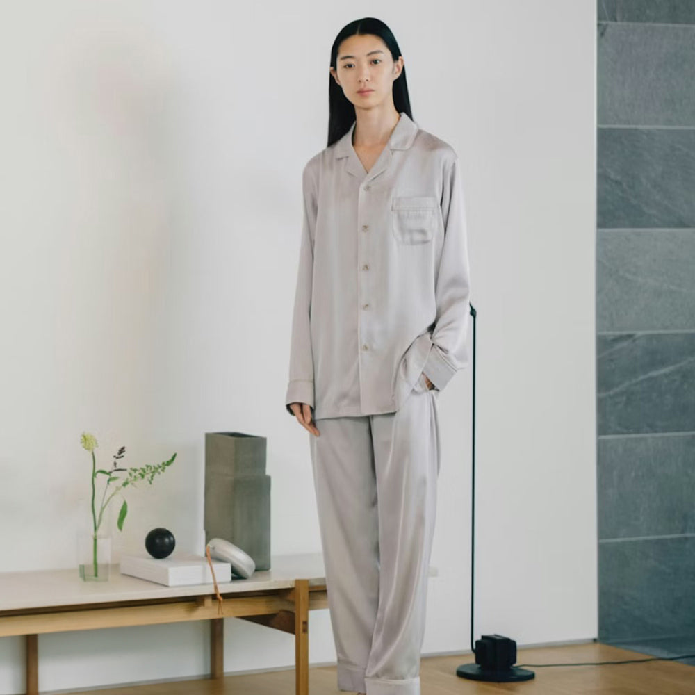 リカバリーウェア BAKUNE パジャマサテン上下(Unisex) グレージュL e
