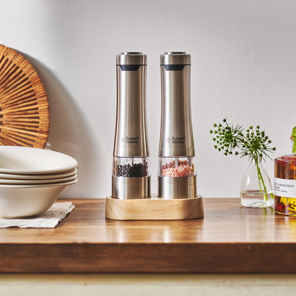Russell Hobbs(ラッセルホブス) 電動ミル ソルト&ペッパー ウッドスタンド セット　eギフト